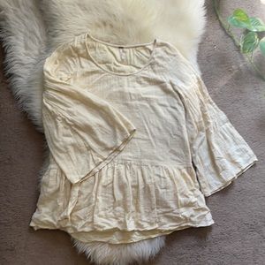 Free People | S pale yellow peplum long trumpet sleeve top with pockets